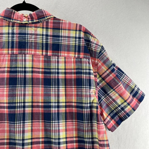 Tommy Hilfiger Plaid Shirt Mens Size 2XL Slim Fit Short Sleeve Cotton Red Blue - Picture 7 of 12